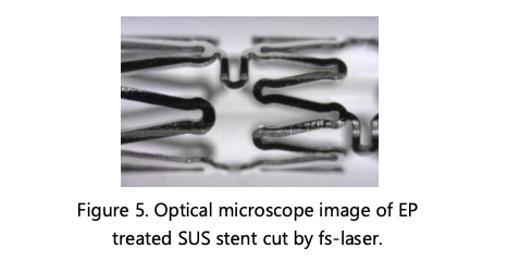 Optical microscope image of EP treated SUS stent cut by fs-laser