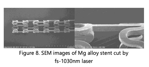 SEM images of Mg alloy stent cut by fs-1030nm laser