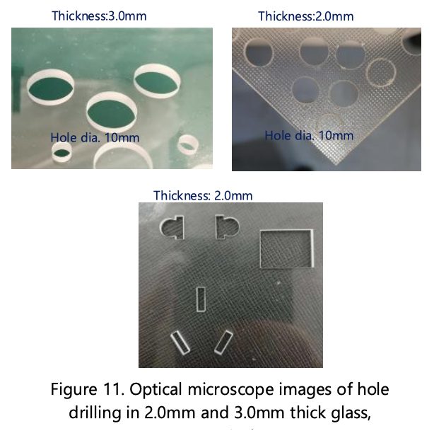 Optical microscope image of hole drilling in 2.0mm and 3.0mm thick glass